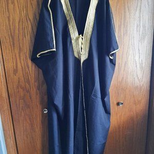 Men Moroccan Cotton Blend Dark Blue Short Sleeve Thobe